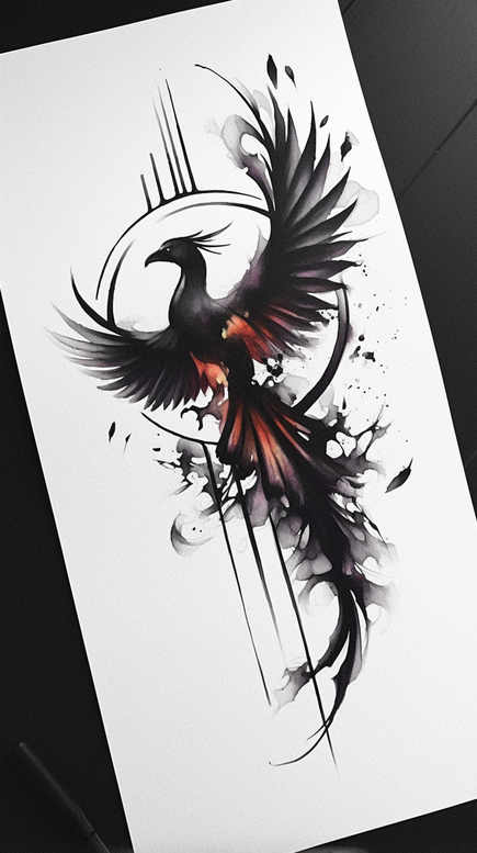 phoenix-symbol-of-rebirth – tattoo design ideas free ai generated – surrealism-phantasmagoric – for-back – Gallery: phoenix-inkby-ai