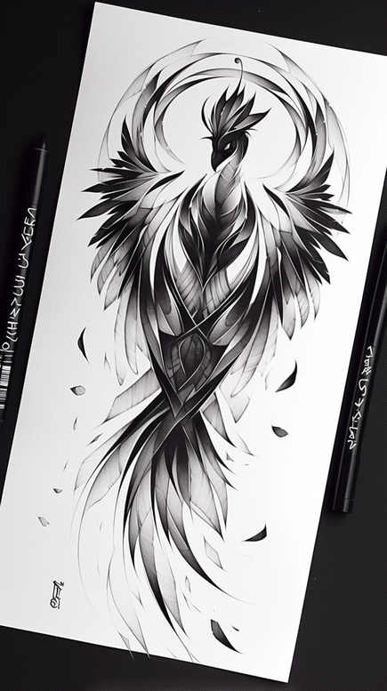 phoenix-symbol-of-strength – tattoo design ideas free ai generated – realism-realistic-structure – for-sternum – Gallery: phoenix-inkby-ai
