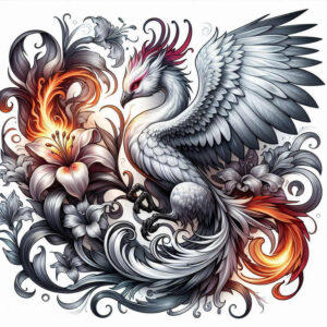phoenix-symbol-of-strength – tattoo design ideas free ai generated – realism-vivid-detail – for-hip – Gallery: phoenix-inkby-ai