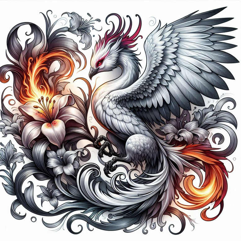 phoenix-symbol-of-strength – tattoo design ideas free ai generated – realism-vivid-detail – for-hip – Gallery: phoenix-inkby-ai
