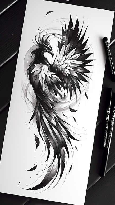 phoenix-tattoo – tattoo design ideas free ai generated – neotraditional-artistic-flair – for-outer-arm – Gallery: phoenix-inkby-ai