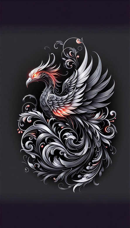 phoenix-with-abstract-pattern – tattoo design ideas free ai generated – neotraditional-layered-fill – for-wrist – Gallery: phoenix-inkby-ai