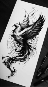 phoenix-with-abstract-pattern – tattoo design ideas free ai generated – realism-cgi-realism – for-shin – Gallery: phoenix-inkby-ai