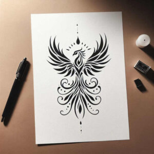 phoenix-with-abstract-pattern – tattoo design ideas free ai generated – realism-realistic-color – for-nape – Gallery: phoenix-inkby-ai