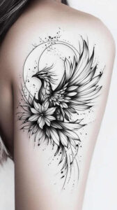 phoenix-with-abstract-pattern – tattoo design ideas free ai generated – realism-smooth-gradients – for-full-back – Gallery: phoenix-inkby-ai