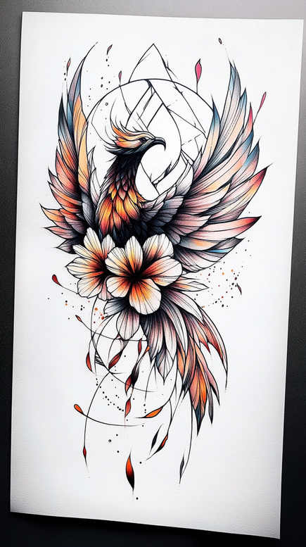 phoenix-with-artistic-detail – tattoo design ideas free ai generated – realism-optical-illusion – for-collarbone – Gallery: phoenix-inkby-ai