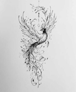 phoenix-with-artistic-detail – tattoo design ideas free ai generated – surrealism-symbolic – for-upper-thigh – Gallery: phoenix-inkby-ai