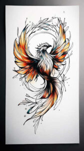 phoenix-with-ashes – tattoo design ideas free ai generated – neotraditional-dynamic-linework – for-back – Gallery: phoenix-inkby-ai