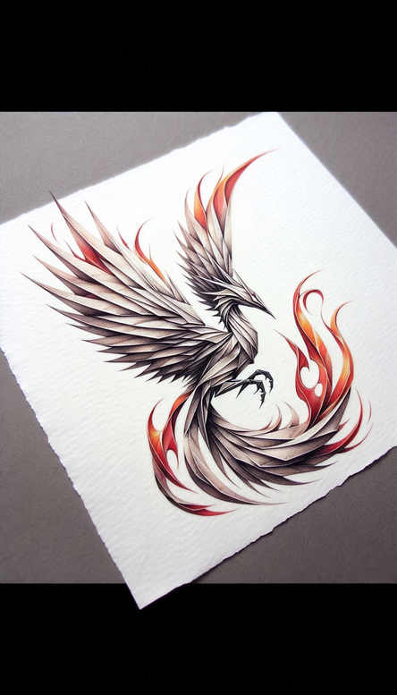 phoenix-with-ashes – tattoo design ideas free ai generated – neotraditional-vintage-influence – for-thigh – Gallery: phoenix-inkby-ai