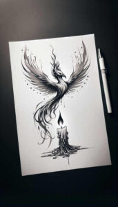 phoenix-with-ashes – tattoo design ideas free ai generated – surrealism-chromatic-aberration – for-stomach – Gallery: phoenix-inkby-ai
