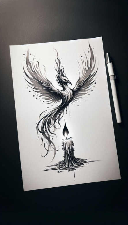 phoenix-with-ashes – tattoo design ideas free ai generated – surrealism-chromatic-aberration – for-stomach – Gallery: phoenix-inkby-ai