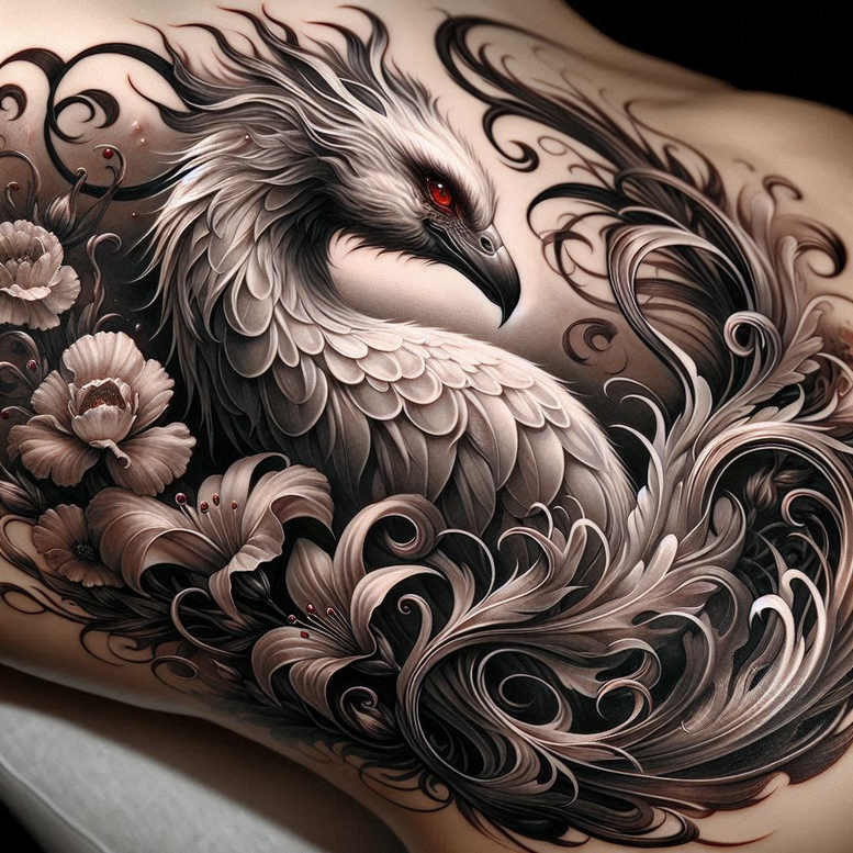 phoenix-with-colorful-feathers – tattoo design ideas free ai generated – realism-natural-look – for-shoulder-blade – Gallery: phoenix-inkby-ai