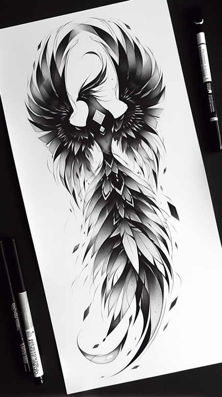 phoenix-with-detail – tattoo design ideas free ai generated – neotraditional-bold-texture – for-upper-thigh – Gallery: phoenix-inkby-ai