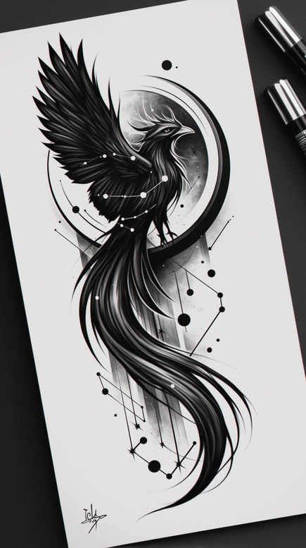 phoenix-with-energy – tattoo design ideas free ai generated – realism-illusion-of-depth – for-shin – Gallery: phoenix-inkby-ai