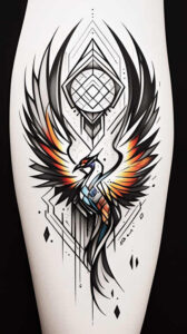 phoenix-with-energy-motif – tattoo design ideas free ai generated – neotraditional-bold-motifs – for-elbow – Gallery: phoenix-inkby-ai