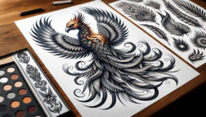 phoenix-with-energy-motif – tattoo design ideas free ai generated – realism-depth-shading – for-toe – Gallery: phoenix-inkby-ai
