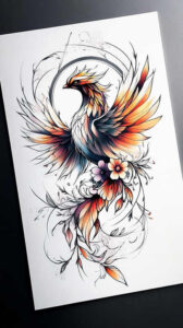 phoenix-with-expression – tattoo design ideas free ai generated – neotraditional-modern-classic – for-knee – Gallery: phoenix-inkby-ai