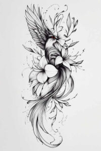 phoenix-with-feathers – tattoo design ideas free ai generated – neotraditional-deep-blacks – for-chest – Gallery: phoenix-inkby-ai