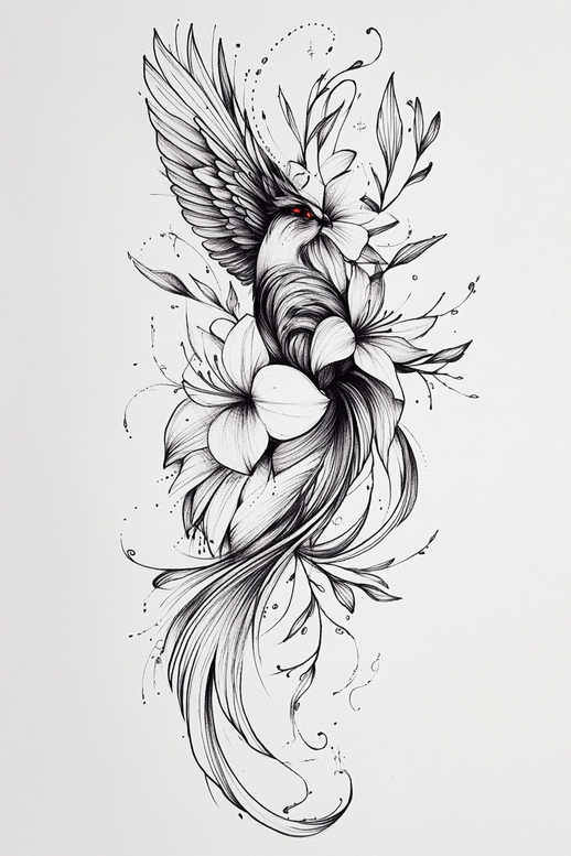 phoenix-with-feathers – tattoo design ideas free ai generated – neotraditional-deep-blacks – for-chest – Gallery: phoenix-inkby-ai
