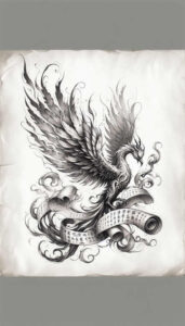 phoenix-with-feathers – tattoo design ideas free ai generated – surrealism-impossible-forms – for-lower-thigh – Gallery: phoenix-inkby-ai