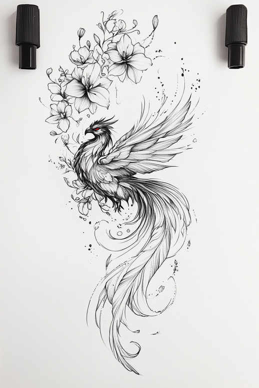 phoenix-with-fire – tattoo design ideas free ai generated – realism-glass-effect – for-outer-arm – Gallery: phoenix-inkby-ai