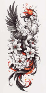 phoenix-with-fire – tattoo design ideas free ai generated – surrealism-abstract – for-sternum – Gallery: phoenix-inkby-ai