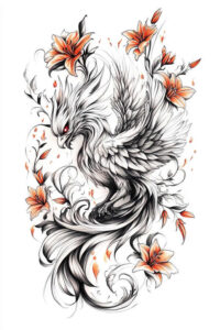 phoenix-with-fire-motif – tattoo design ideas free ai generated – neotraditional-rich-shading – for-shoulder-blade – Gallery: phoenix-inkby-ai