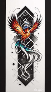phoenix-with-fire-motif – tattoo design ideas free ai generated – neotraditional-strong-contrast – for-nape – Gallery: phoenix-inkby-ai