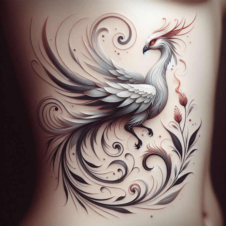 phoenix-with-fire-motif – tattoo design ideas free ai generated – realism-reflection-effect – for-palm – Gallery: phoenix-inkby-ai