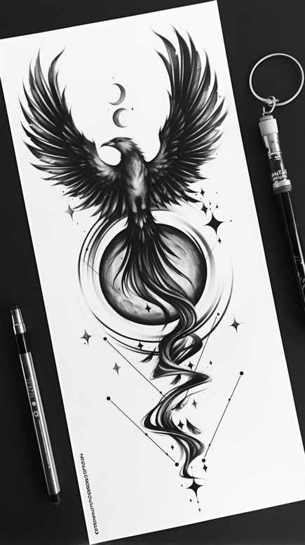 phoenix-with-flames – tattoo design ideas free ai generated – neotraditional-contoured-forms – for-upper-shoulder – Gallery: phoenix-inkby-ai