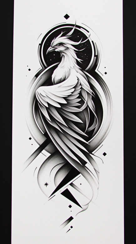 phoenix-with-flames – tattoo design ideas free ai generated – realism-soft-focus – for-scapula – Gallery: phoenix-inkby-ai