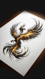 phoenix-with-flames – tattoo design ideas free ai generated – surrealism-shadow-play – for-calf – Gallery: phoenix-inkby-ai