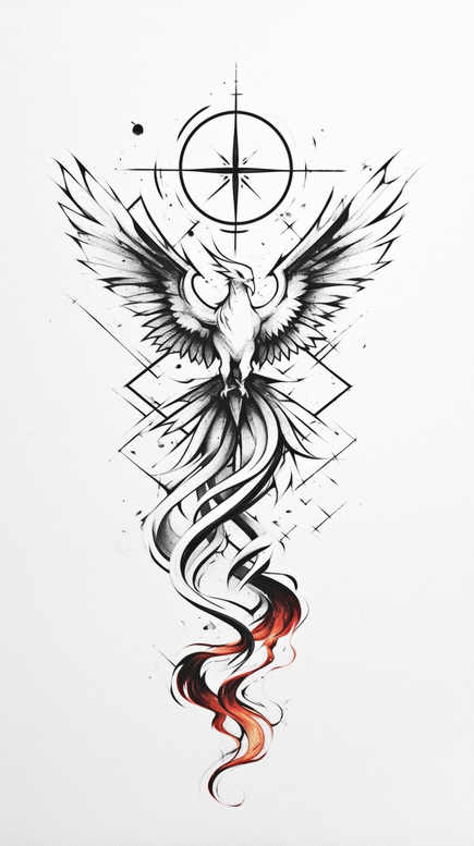 phoenix-with-flowing-lines – tattoo design ideas free ai generated – neotraditional-classic-composition – for-heel – Gallery: phoenix-inkby-ai