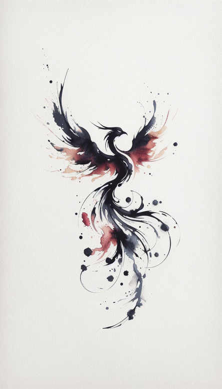 phoenix-with-flowing-lines – tattoo design ideas free ai generated – surrealism-abstract-forms – for-shoulder – Gallery: phoenix-inkby-ai