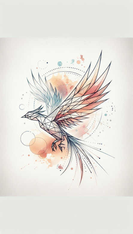 phoenix-with-flowing-lines – tattoo design ideas free ai generated – surrealism-spectral-hues – for-back-shoulder – Gallery: phoenix-inkby-ai