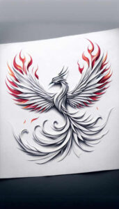 phoenix-with-lines – tattoo design ideas free ai generated – neotraditional-enhanced-shading – for-lower-chest – Gallery: phoenix-inkby-ai