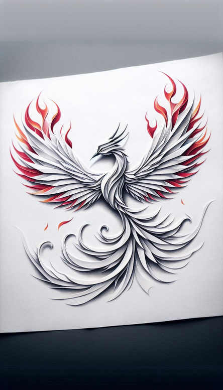phoenix-with-lines – tattoo design ideas free ai generated – neotraditional-enhanced-shading – for-lower-chest – Gallery: phoenix-inkby-ai