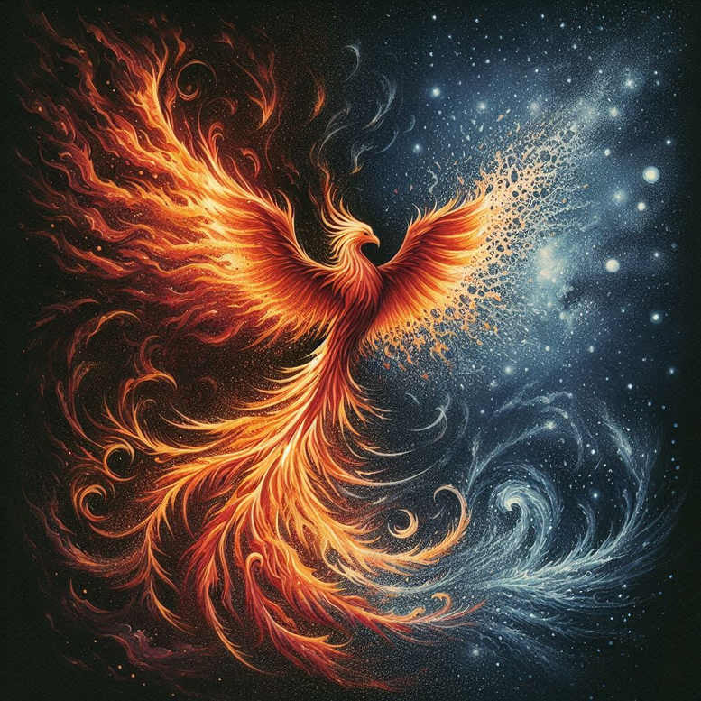 phoenix-with-lines – tattoo design ideas free ai generated – realism-lifelike-eyes – for-back-shoulder – Gallery: phoenix-inkby-ai