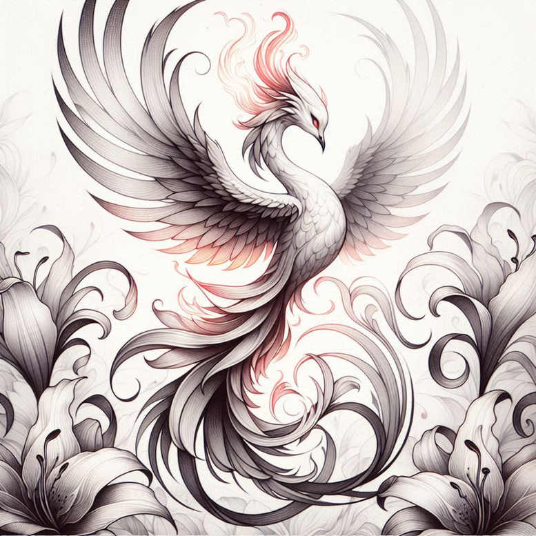 phoenix-with-lines – tattoo design ideas free ai generated – surrealism-morphic-transformation – for-heel – Gallery: phoenix-inkby-ai