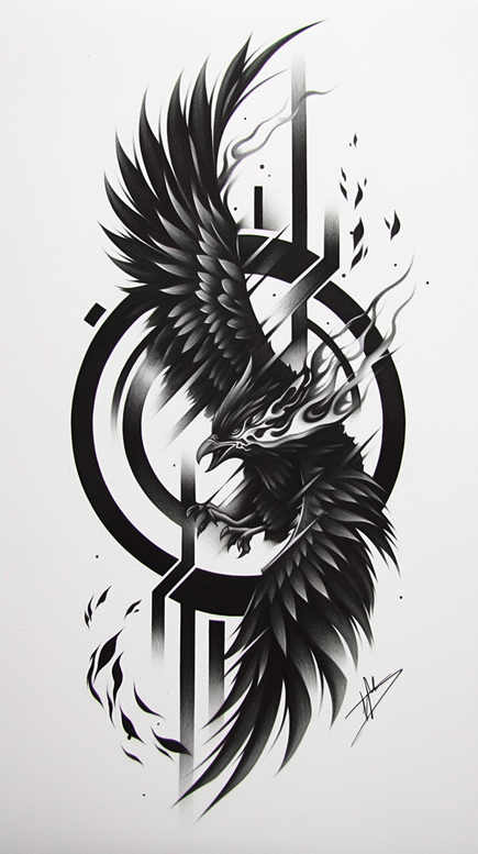 phoenix-with-mystical-symbol – tattoo design ideas free ai generated – realism-realistic-proportions – for-back-of-neck – Gallery: phoenix-inkby-ai