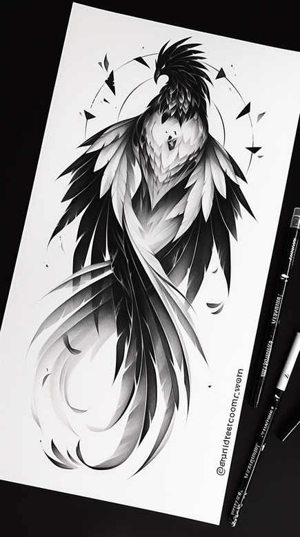 phoenix-with-mystical-symbol – tattoo design ideas free ai generated – surrealism-blurred-edges – for-wrist – Gallery: phoenix-inkby-ai