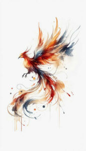 phoenix-with-organic-lines – tattoo design ideas free ai generated – neotraditional-bold-color-blocks – for-foot – Gallery: phoenix-inkby-ai