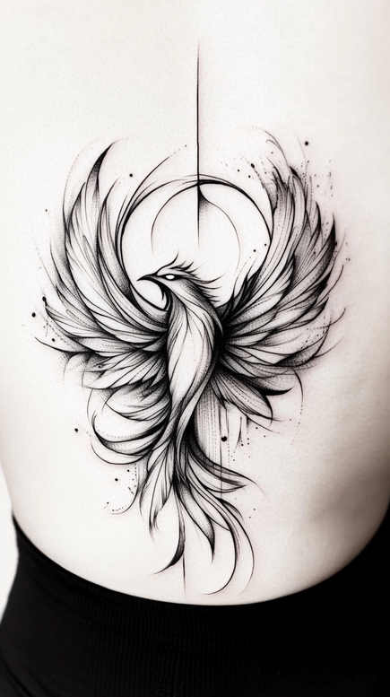 phoenix-with-organic-lines – tattoo design ideas free ai generated – surrealism-dream-motifs – for-side-torso – Gallery: phoenix-inkby-ai