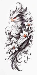 phoenix-with-ornament – tattoo design ideas free ai generated – neotraditional-clean-fill – for-elbow – Gallery: phoenix-inkby-ai