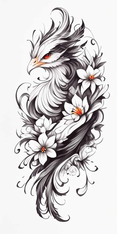 phoenix-with-ornament – tattoo design ideas free ai generated – neotraditional-clean-fill – for-elbow – Gallery: phoenix-inkby-ai