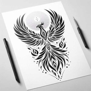 phoenix-with-ornamental-details – tattoo design ideas free ai generated – realism-full-detail – for-calf – Gallery: phoenix-inkby-ai