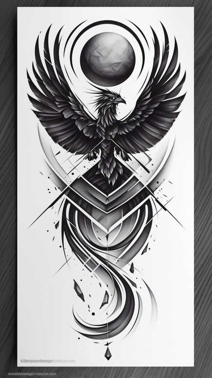phoenix-with-ornamentation – tattoo design ideas free ai generated – neotraditional-enhanced-shading – for-lower-back – Gallery: phoenix-inkby-ai