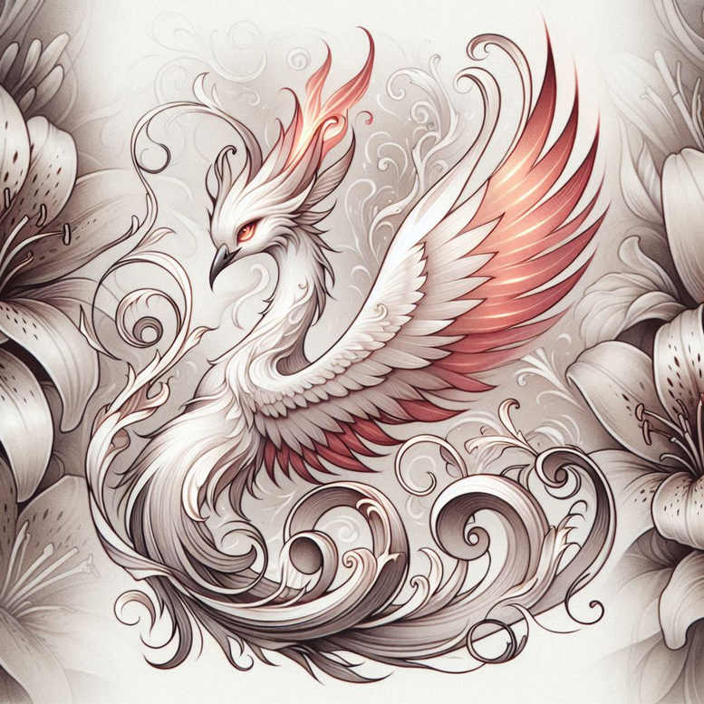 phoenix-with-ornamentation – tattoo design ideas free ai generated – neotraditional-layered-inks – for-scapula – Gallery: phoenix-inkby-ai