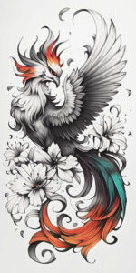 phoenix-with-ornamentation – tattoo design ideas free ai generated – neotraditional-strong-outlines – for-upper-back – Gallery: phoenix-inkby-ai