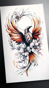 phoenix-with-ornamentation – tattoo design ideas free ai generated – surrealism-ethereal-glow – for-outer-arm – Gallery: phoenix-inkby-ai